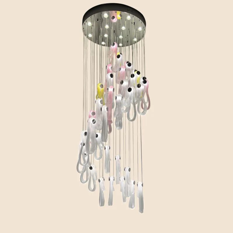 Stainless Steel & Artisan Ripple Glass Chandelier | Flowing Tiered Suspension Light