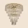 Cascading Ribbed Glass Chandelier | Matte Gold Multi-Tier Pendant thumbnail 1