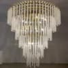 Cascading Ribbed Glass Chandelier | Matte Gold Multi-Tier Pendant thumbnail 2