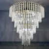 Cascading Ribbed Glass Chandelier | Matte Gold Multi-Tier Pendant thumbnail 3