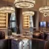 Crystal Ring Chandelier | Amber Prism & Black Metal Fixture thumbnail 3