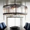 Crystal Ring Chandelier | Amber Prism & Black Metal Fixture thumbnail 4