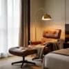 Curva Brass Floor Lamp | Arc Linen Shade Accent Light thumbnail 4
