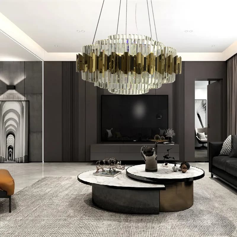 Modern Crystal Ring Chandelier | Stainless Steel & Crystal Flush Mount thumbnail 6