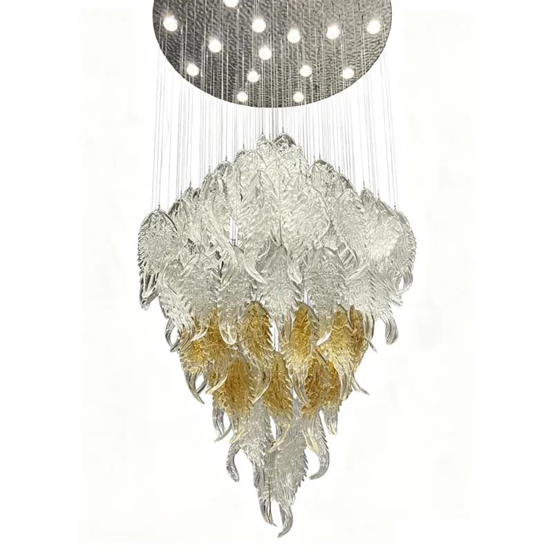 Aurelia Hand-Made Glass Feather Chandelier | Modern Cascading Amber Glass Pendant Light - 1