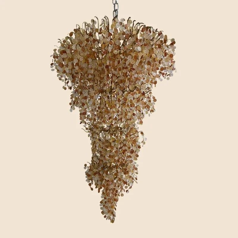 Brass Branch & Autumn Glass Disc Grande Chandelier | Grand Organic Form with Three-Tone Artisan Glass Light - 1