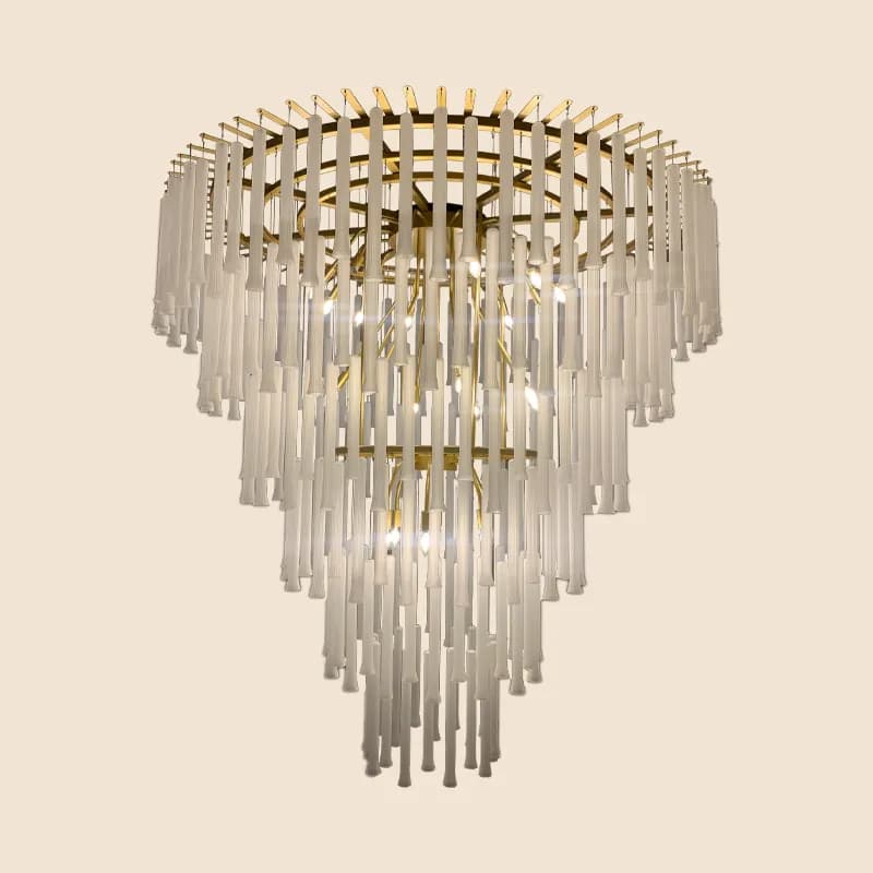 Cascading Ribbed Glass Chandelier | Matte Gold Multi-Tier Pendant