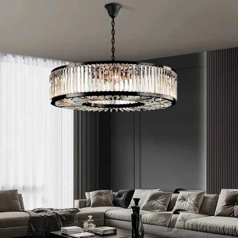 Crystal Ring Chandelier | Amber Prism & Black Metal Fixture