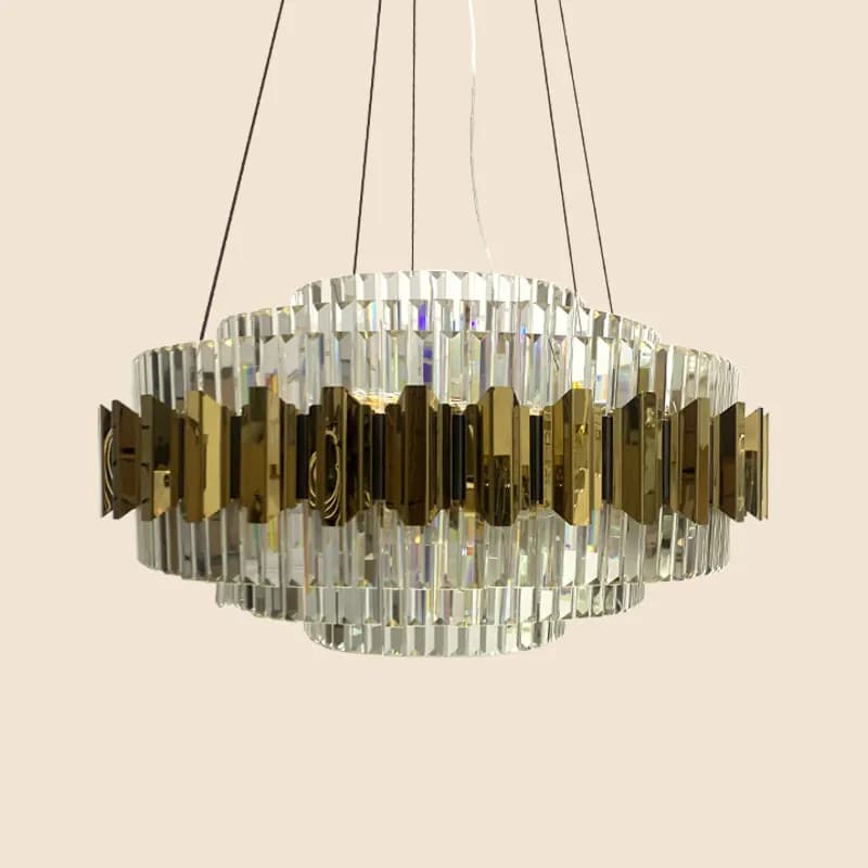 Modern Crystal Ring Chandelier | Stainless Steel & Crystal Flush Mount