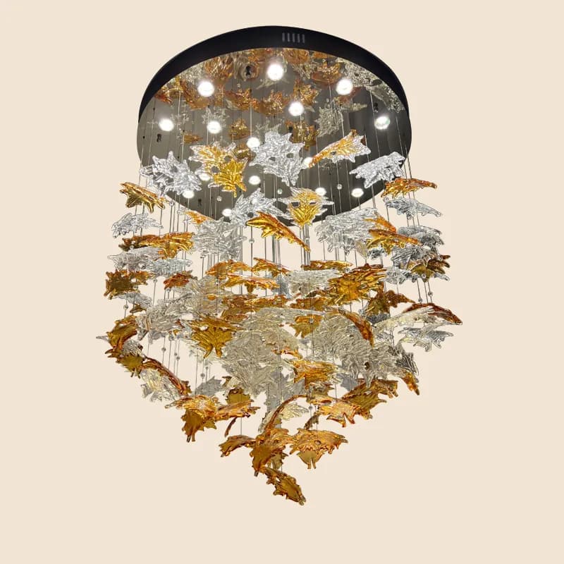 Stainless Steel & Leaf Glass Chandelier | Organic Leaf Form & Artisan Glass Light - 1